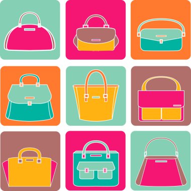 Beyaz arka plan üzerinde renkli çanta illüstrasyon