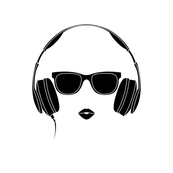 Silhouette vectorielle de fille de couleur avec écouteurs — Image vectorielle