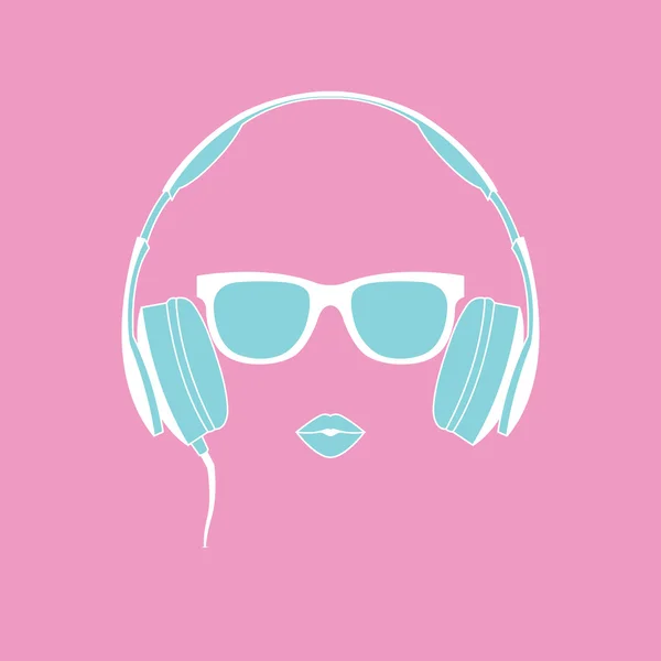 Silueta vectorial de chica de color con auriculares — Vector de stock