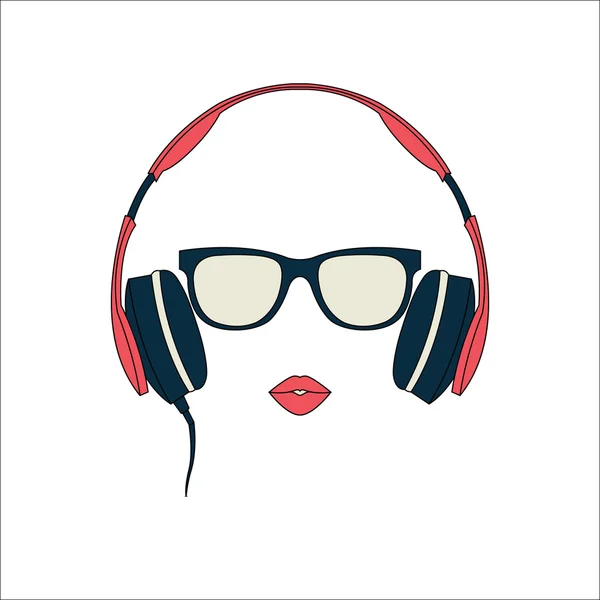 Silueta vectorial de chica de color con auriculares — Vector de stock