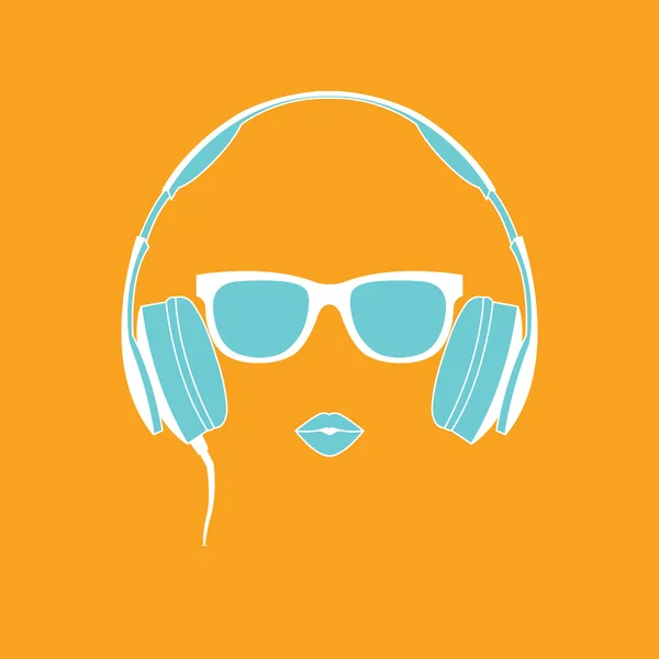 Διάνυσμα σιλουέτα του χρωματιστό κορίτσι με τα ακουστικά — Διανυσματικό Αρχείο