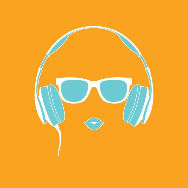 Silueta vectorial de chica de color con auriculares — Vector de stock