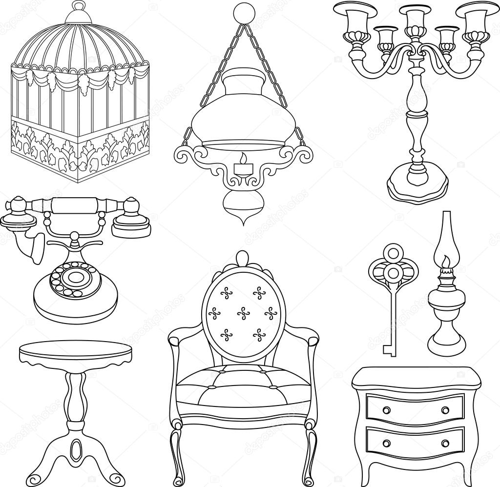 Vector illustration of vintage rotro decor items