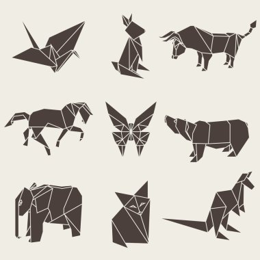 Origami kağıt hayvanlar vektör çizim