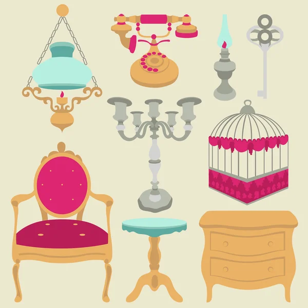 Ilustración vectorial de artículos de decoración retro vintage — Archivo Imágenes Vectoriales