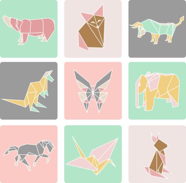 Origami kağıt hayvanlar vektör çizim