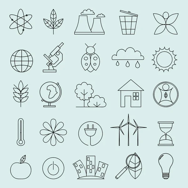 Yeşil enerji için satır modern renk simge kümesi