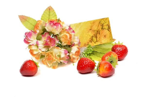 花卉和水果组成-制作花束 — 图库照片