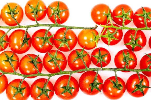 Ovanifrån Strängar Bulk Körsbär Tomater Vit Bakgrund — Stockfoto