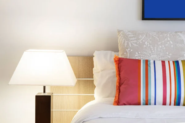 Detail Bedroom Headboard Cushions Lamp Pillows — Stockfoto