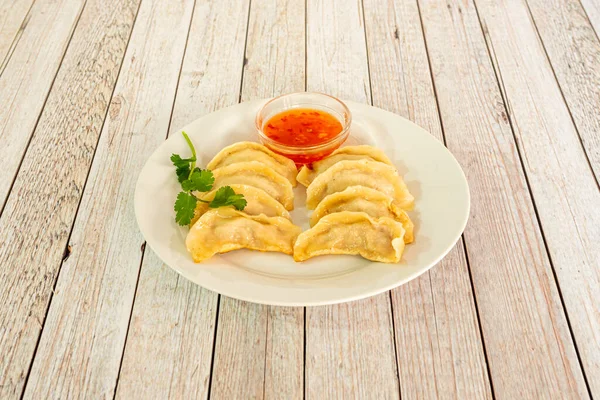 Recipe Traditional Chinese Kuo Tie Dumplings Cooked Grill Accompanied Sweet — Foto Stock