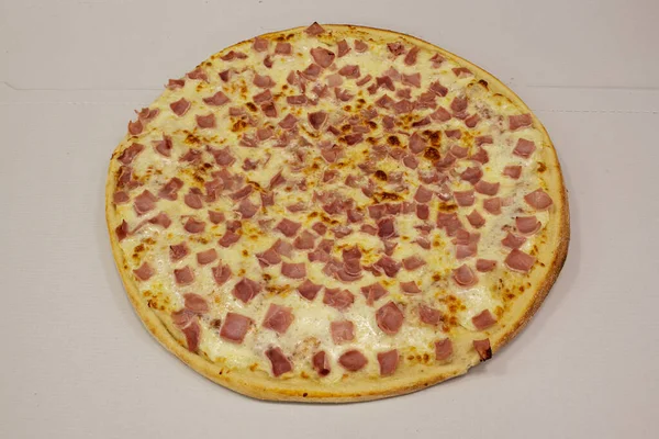 Super York Ham Pizza Slice Spread Melted Mozzarella Cheese White — Zdjęcie stockowe