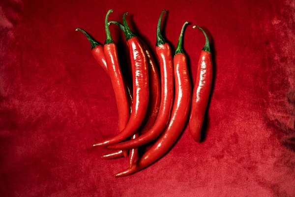 Röd Varm Chili Paprika Röd Sammet Sett Från Toppen — Stockfoto