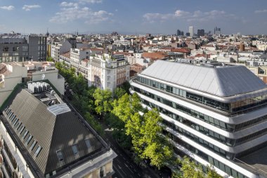 Rooftops of the central area of Madrid and the city's skyline in the background