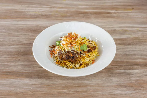 Ricetta Riso Biryano Con Carne Agnello Stufata Cucinata Ristorante Pakistano — Foto Stock