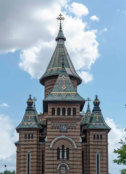Menara Karakteristik Katedral Metropolitan Timisoara Rumania Barat — Stok Foto