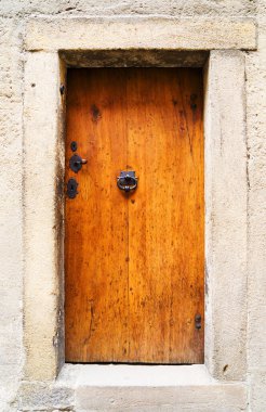 Çek Cumhuriyeti Prag 'da demir saplı eski kahverengi kapı ve süslemeler