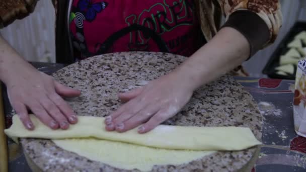 Närbild av en kvinna i köket förbereder cookie deg — Stockvideo