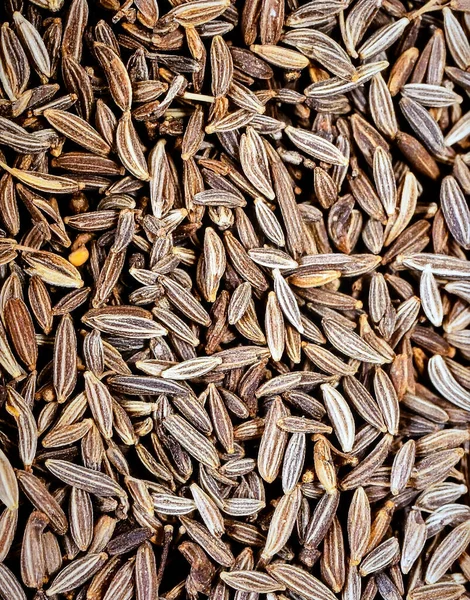 Doğal aromatik baharat dokusunu ve organik gıda detaylarını gösteren kimyon tohumlarını kapatın.