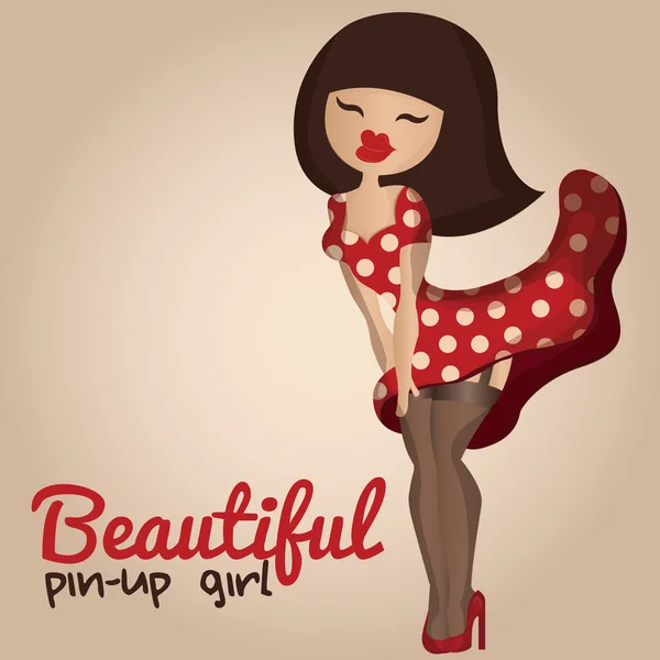Schöne Cartoon-Pin-up-Mädchen trägt rotes Kleid — Stockvektor