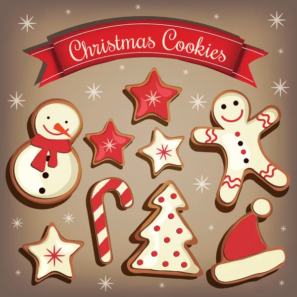 Collection of cartoon Christmas cookies (Gingerbread). Vector illustration — Stock Vector