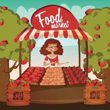 Food market with seller girl  clipart