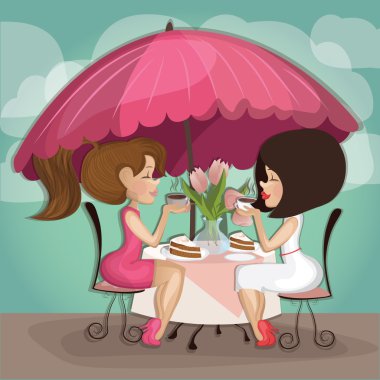 Kahve içme café'de iki kız