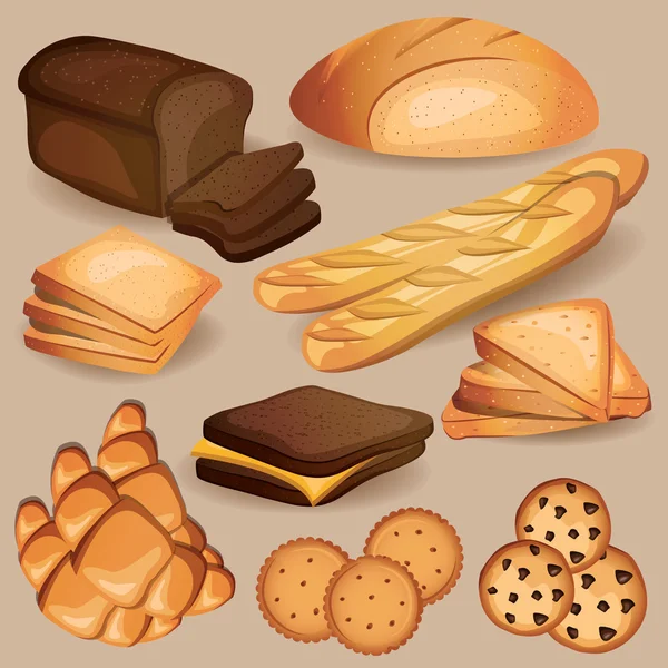 Ψωμί, αρτοποιίας, ζαχαροπλαστικής σετ γλυκά. — Διανυσματικό Αρχείο