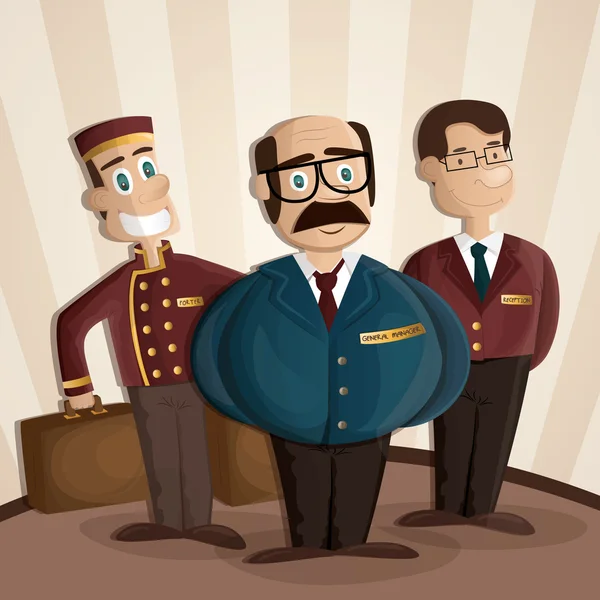 Cartoon illustration av chef porter och receptionist — Stock vektor