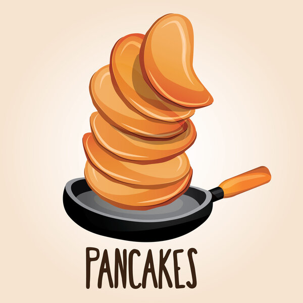 Cartoon pancakes on a pan for breakfast.