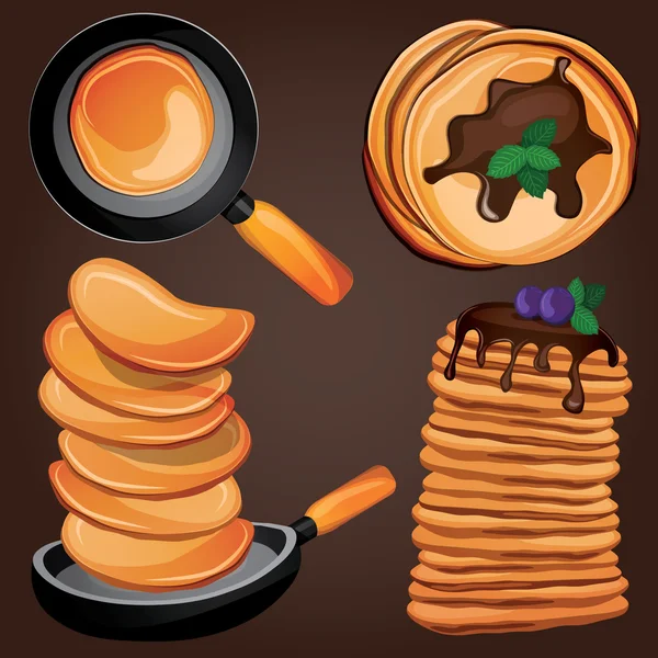Cartoon pancakes for breakfast. — Stock Vector