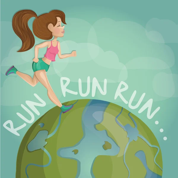 Fiatal gyönyörű lány fut a zöld föld — Stock Vector