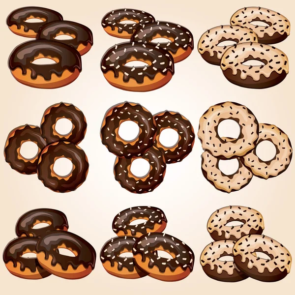Verzameling van cute cartoon donuts met glaze — Stockvector