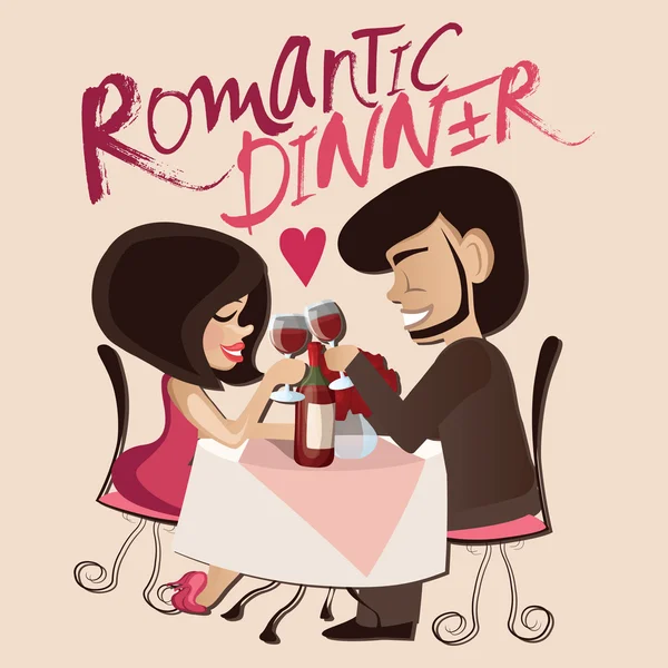 Ilustração vetorial de casal romântico no café —  Vetores de Stock