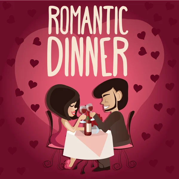 Vector illustration of romantic couple in the cafe , Valentine's Day Card — Stock Vector