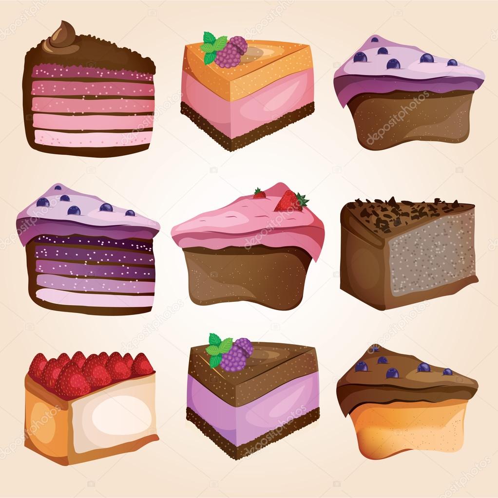 Set of delicious cakes