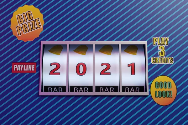 Wheels Slot Machine Number 2021 New Year Concept Illustration — Stock Photo, Image