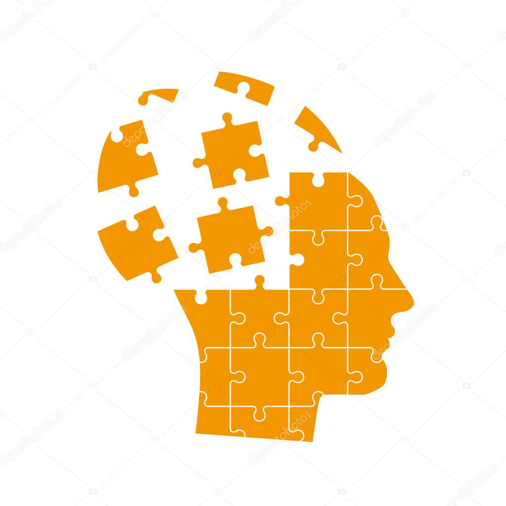 Puzzle of a head seen from the side disarming. Separate pieces. Vector illustration