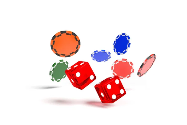 Close Dice Rolling Chips Isolated White Background Gambling Concept Illustration — Stock Photo, Image