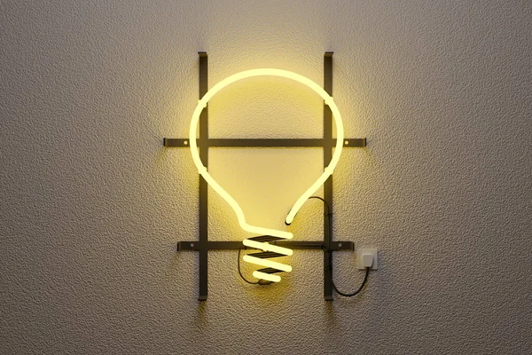 Realistische Illustratie Van Geel Neon Licht Met Gloeilampvorm Idee Concept — Stockfoto
