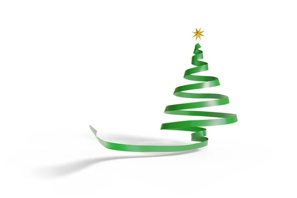 Grünes Band Zeichnet Einen Weihnachtsbaum Mit Einem Goldenen Stern Der — Stockfoto