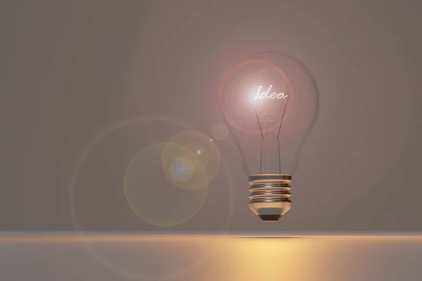 Realistische Gloeilamp Verlicht Met Het Woord Idee Idee Concept Illustratie — Stockfoto