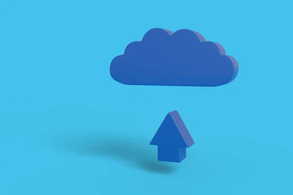 上を向く矢印と明るい青の背景に青い雲 3Dイラスト — ストック写真
