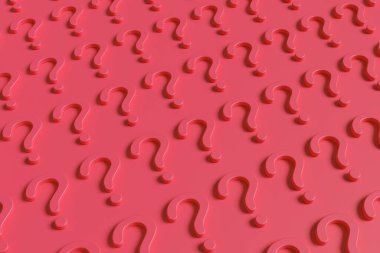 Kırmızı arkaplanda kırmızı soru işareti var. 3d illüstrasyon.