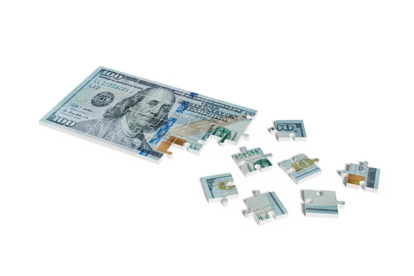 Hundert Dollar Bill Puzzle Isoliert Auf Weißem Hintergrund Illustration — Stockfoto