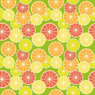 Renkli turunçgillerin kusursuz deseni. Meyve tekstil izi. Vektör illüstrasyonu.