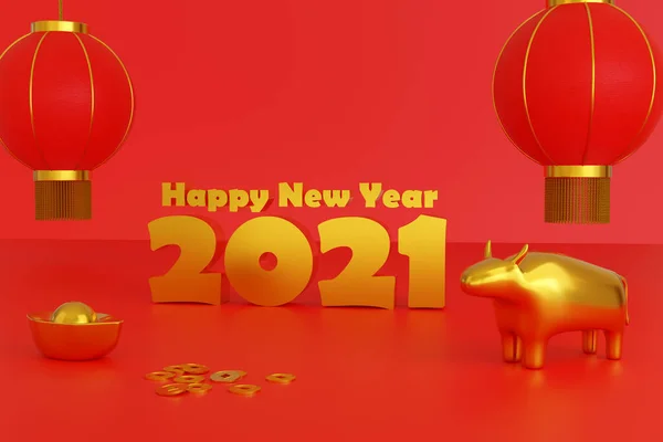 Dekorace Narážející Čínský Nový Rok2021 Rok Bovise — Stock fotografie