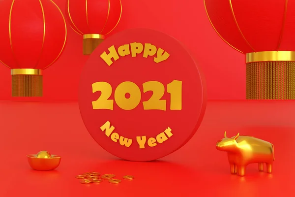 Decoração Alusiva Ano Novo Chinês 2021 Ano Boi — Fotografia de Stock