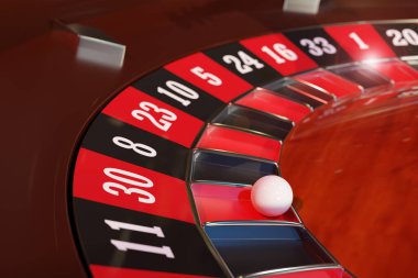 Kumarhane rulet çarkına yakın çekim. Seçici odaklanma. 3d illüstrasyon.