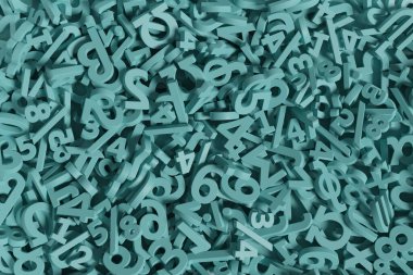 Yeşil sayılar ve matematiksel semboller. 3d illüstrasyon.